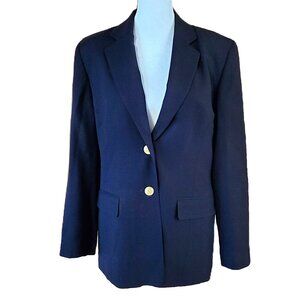 Talbots Navy 100% Wool 2-Button Blazer Pockets Lined Gold Buttons Women's Size 8